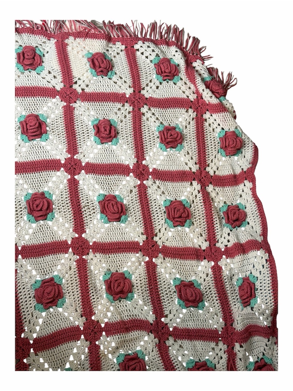 Vintage Granny Crotched Throw Roses